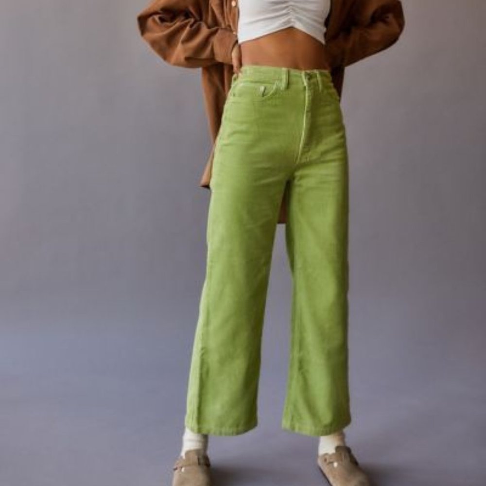 BDG Urban Outfitters High Rise Wide Leg Corduroy Pants Lime Green